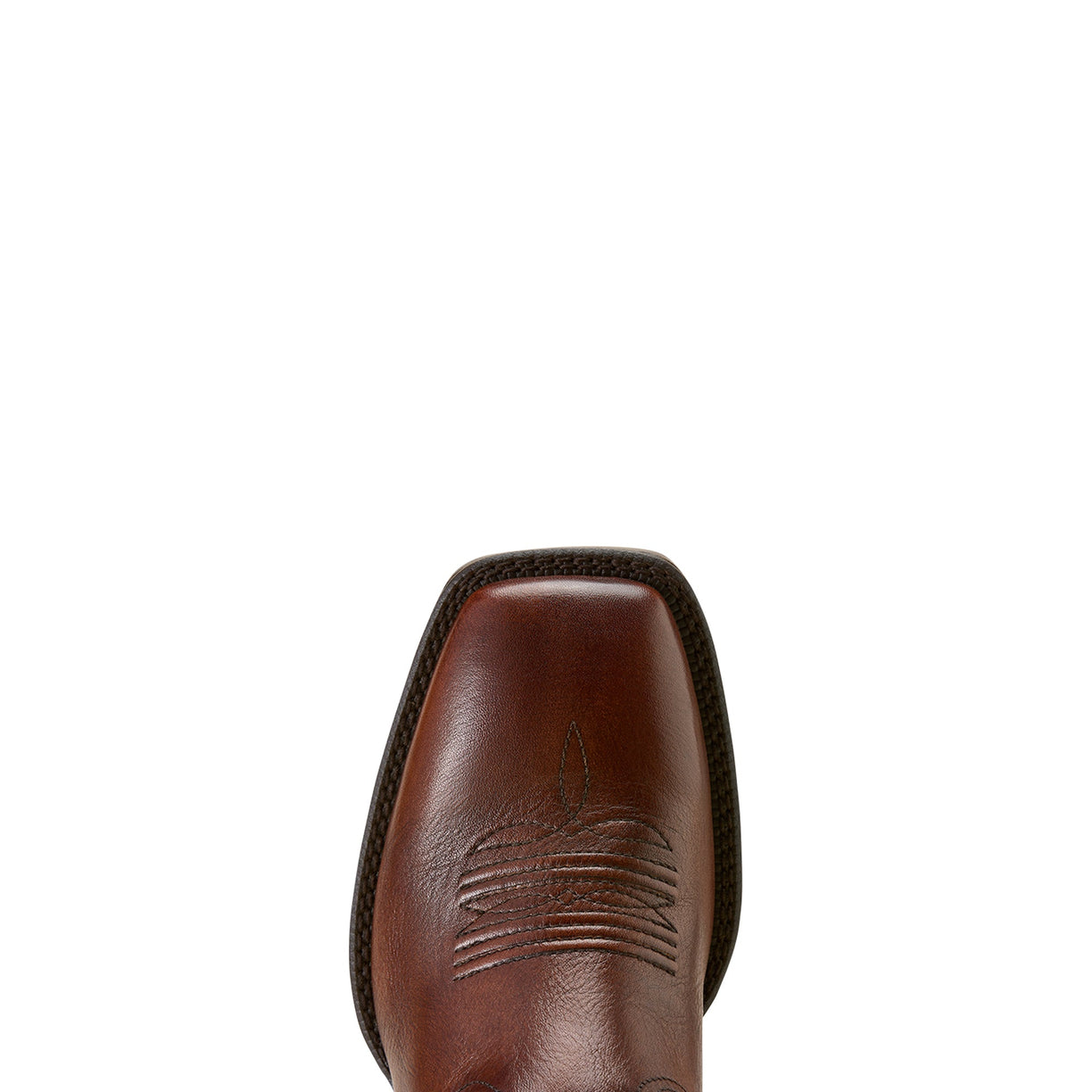 Close-up of a brown leather boot square toe sole on a beige background