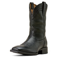 Black leather cowboy boot on a white background