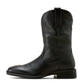 Black leather boot on a white background