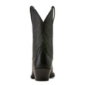 Black cowboy boot with intricate design on a white background