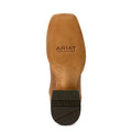 Brown leather boot sole with 'Ariat' branding on a white background