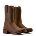 Pair of brown leather boots on a white background