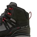 Black Ariat boot with red laces on a white background