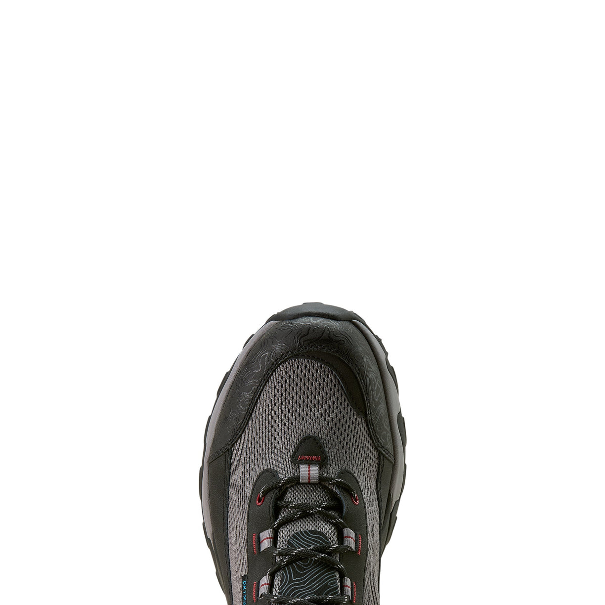 Black and gray hiking shoe on a white background