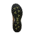 Close-up of a hiking shoe sole with tread pattern on a white background