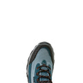 Blue and black athletic shoe on a white background