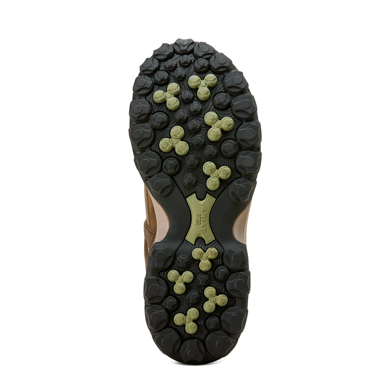 Close-up of a shoe sole with tread pattern on a white background