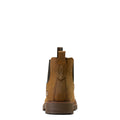 Brown boot with a brand logo on a white background