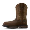 Brown work boot with Ariat logo on a white background