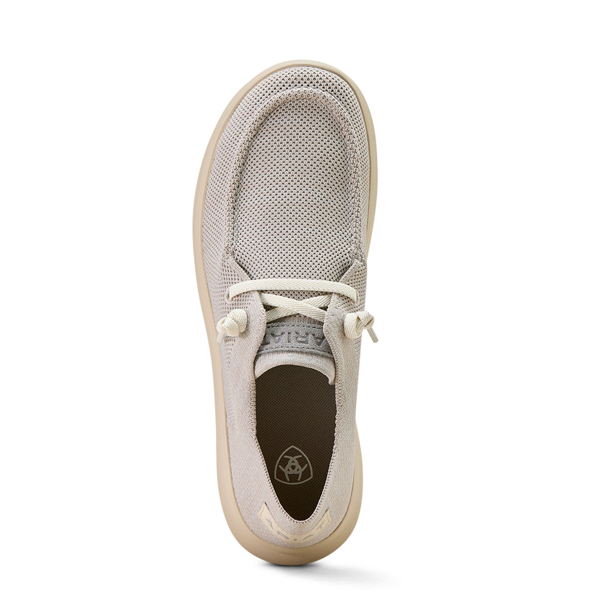 Beige sneaker with white laces on a white background