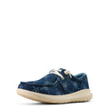 Blue casual shoe with white sole on a white background