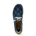 Blue shoe with white laces on a white background