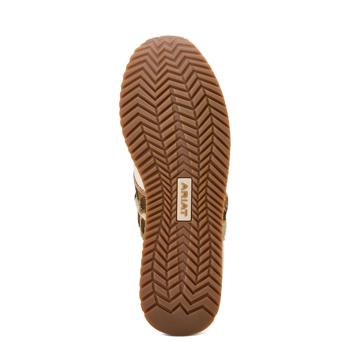 Brown shoe sole with brand logo on a white background