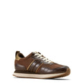 Brown sneaker with white laces on a white background
