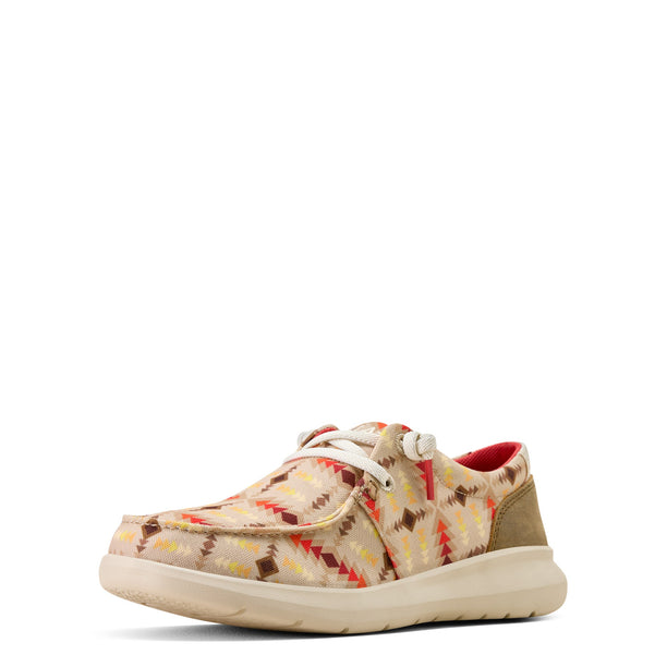 Sneaker with patterned design on a white background