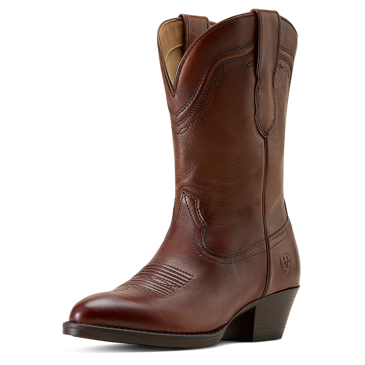 Brown leather boot on a white background