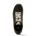 Black sneaker with white laces on a white background