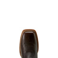 Brown leather boot sole with stitching detail on a white background