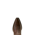 Brown leather boot with a pointed toe on a white background