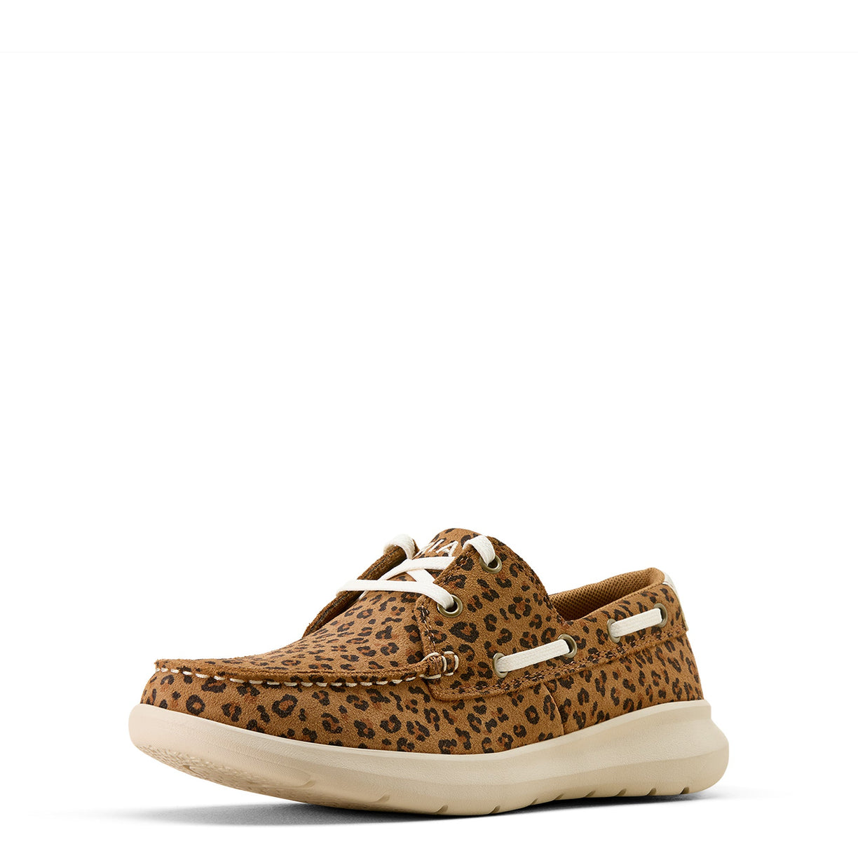Brown leopard print shoe with white sole on a white background