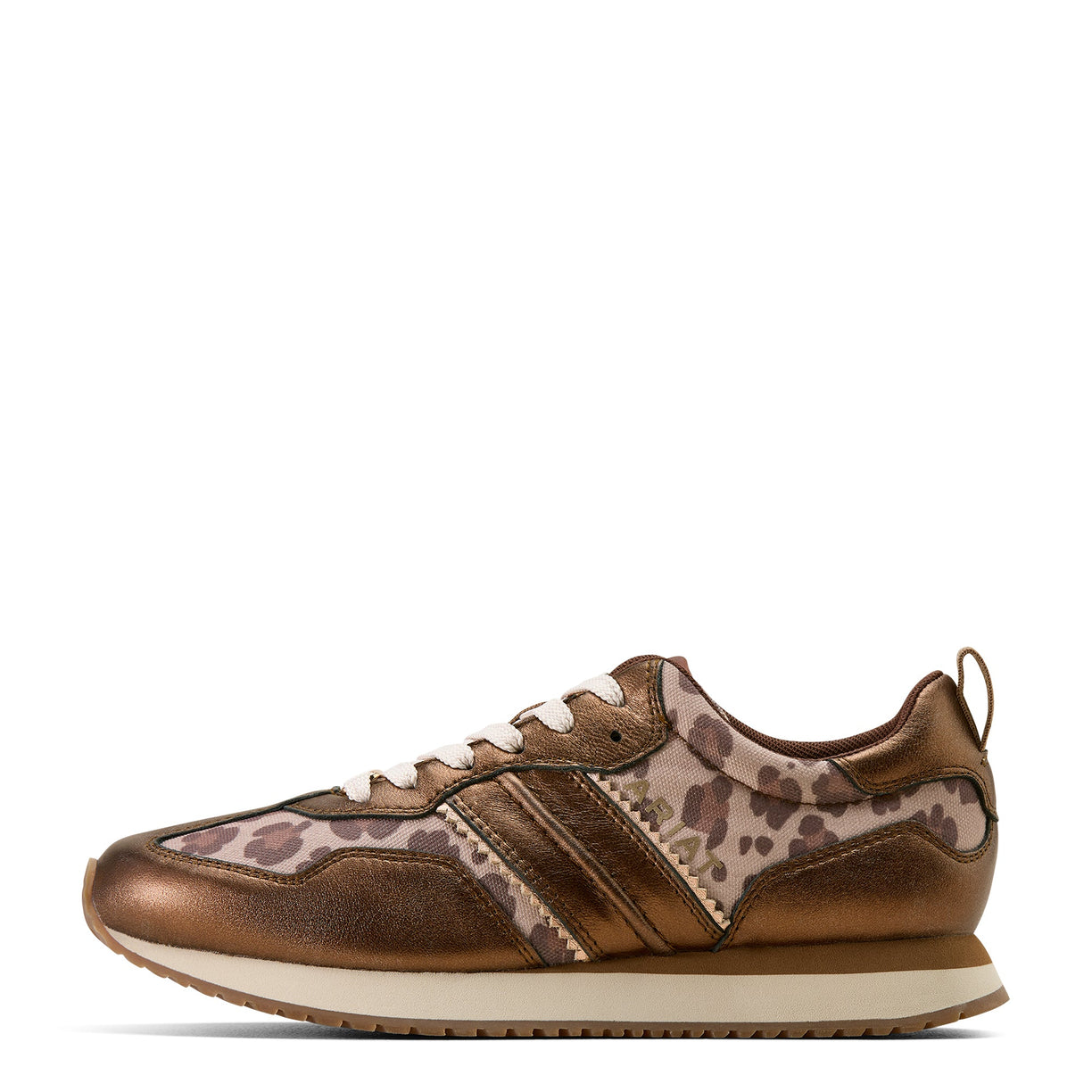 Brown sneaker with floral pattern on a white background