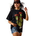 Woman wearing black Ariat graphic t-shirt