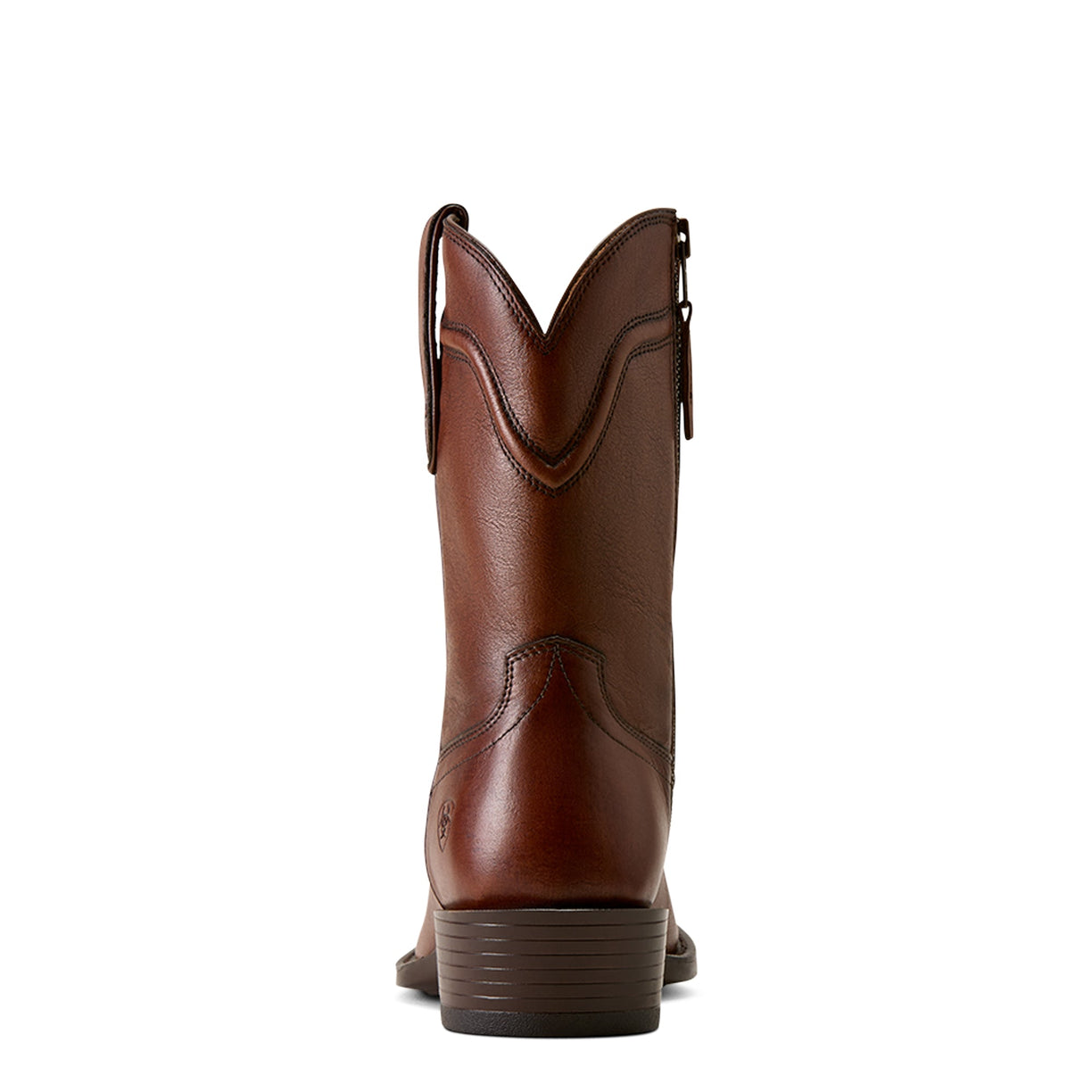Heel view of Brown Ariat cowboy boot