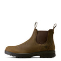 Brown Chelsea leather boot on a white background, side profile