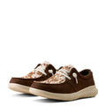 Pair of brown and white sneakers on a white background
