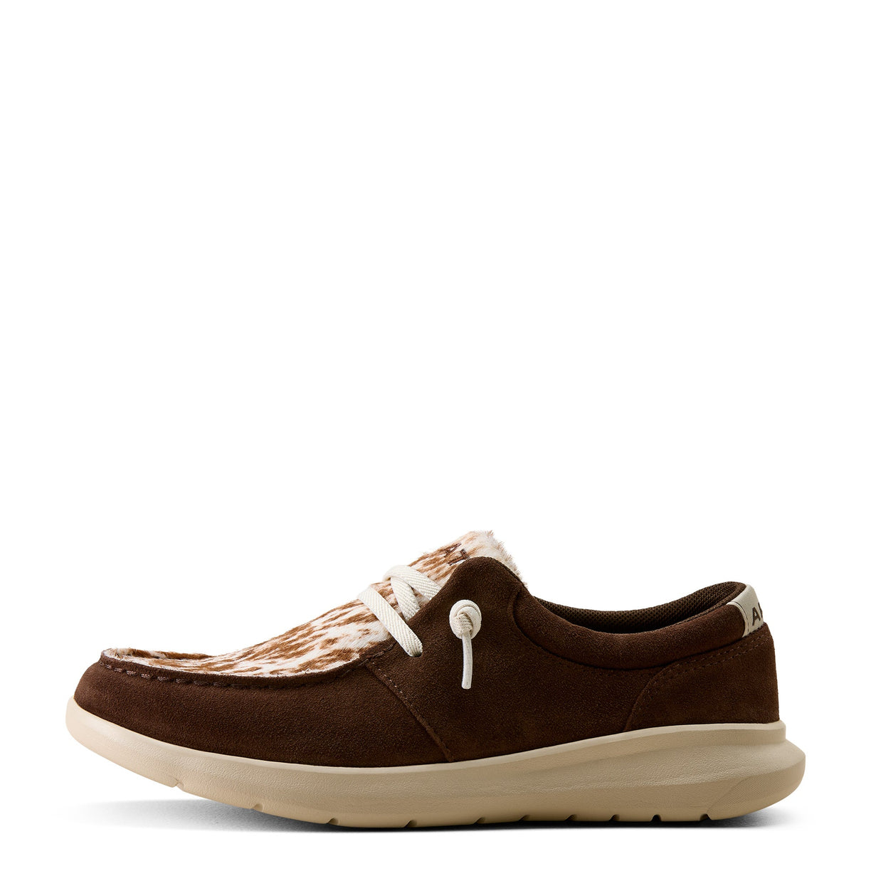 Brown casual shoe with white laces on a white background