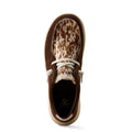 Brown shoe with white speckled pattern on a white background
