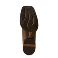 Close-up of a brown shoe sole with 'Ariat' branding on a white background