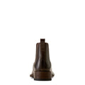 Heel view of Brown leather Chelsea boot with wide square toe and western styling