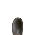 Dark gray rubber boot on a light beige background