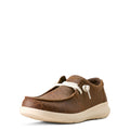 Brown shoe with white sole on a white background
