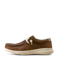 Brown shoe with white sole on a white background