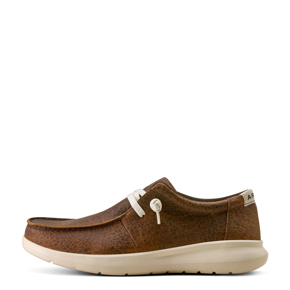 Brown shoe with white sole on a white background