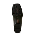Close-up of a brown boot sole with 'Ariat' branding on a white background
