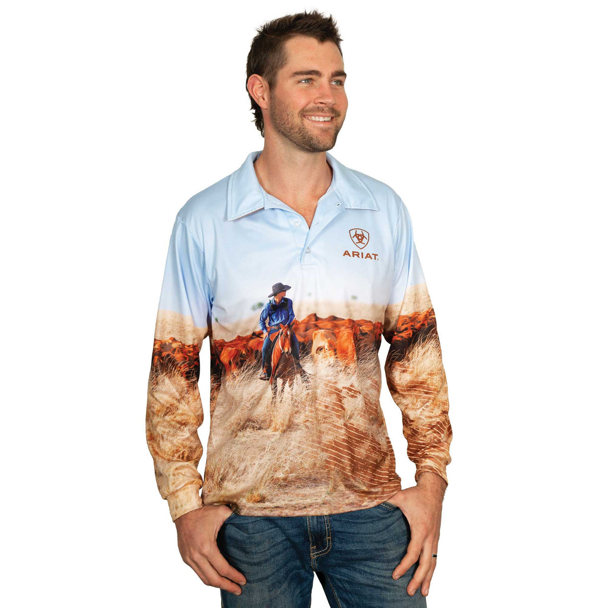 Ariat Unisex Adult's Fishing Shirt in Cattleman print - Men's Front