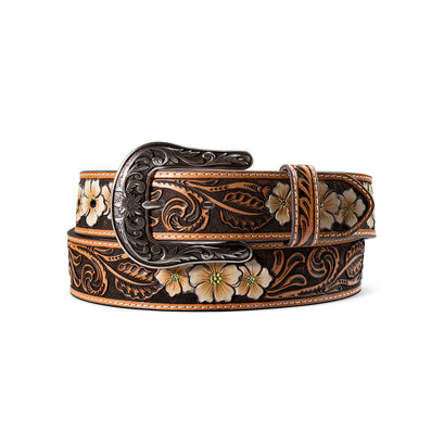 Trifold Shield Patch Logo Floral Belt