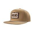 Ariat cap in tan with a southwestern-pattern patch and white rope brim trim