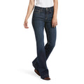 A pair of women's slim-fitting high-rise jeans with a wide leg, displayed on a model.