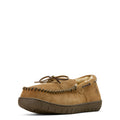 Brown moccasin slipper on a white background