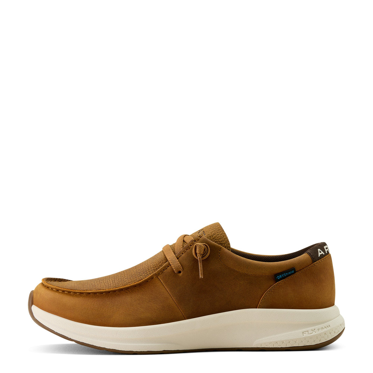 Ariat Men's Buckeye Waterproof Shoe in brown leather with embossed print - Side
