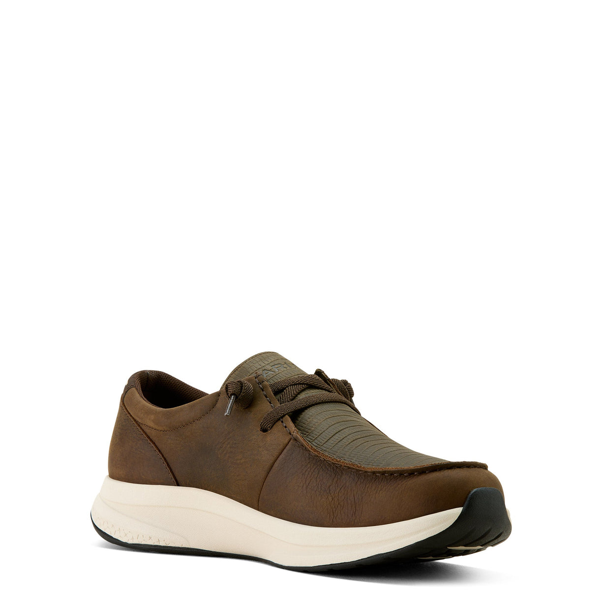 Ariat Men's Buckeye Waterproof Shoe in dark brown leather with brown lizard print - Front