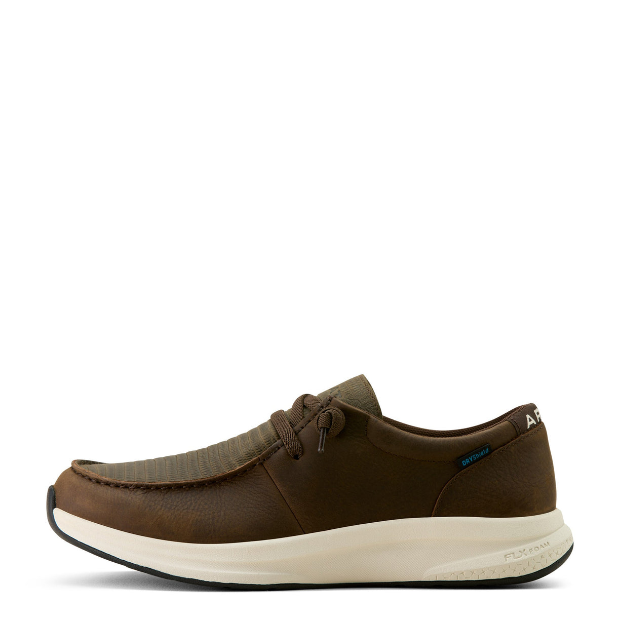 Ariat Men's Buckeye Waterproof Shoe in dark brown leather with brown lizard print - Side