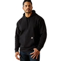Man wearing a black hoodie on a white background
