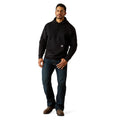 Man wearing a black hoodie and jeans on a white background