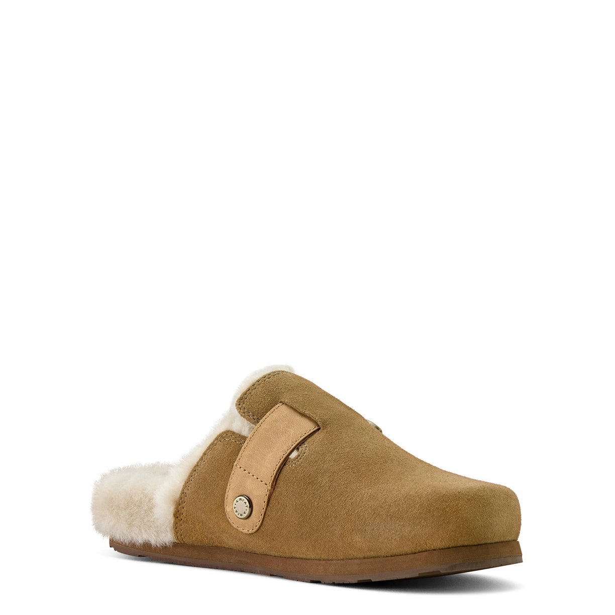 Ariat Women's Country Mule Sherpa Slipper in ranch brown suede - Angle