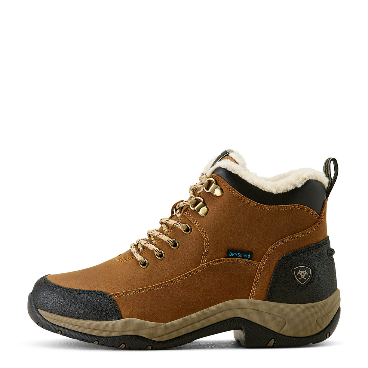 Ariat Women's Terrain Sherpa Waterproof Boot in brown leather - Side